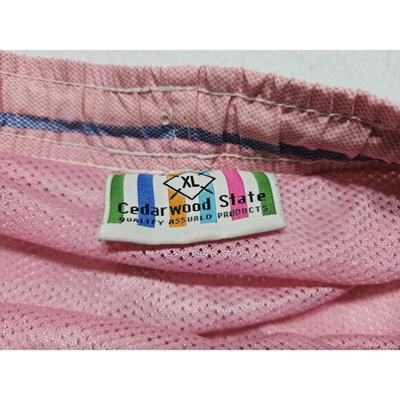 Cedarwood State Men's XL Swim Trunks Pink/Blue Striped XL Short Length Pocket - Picture 4 of 7
